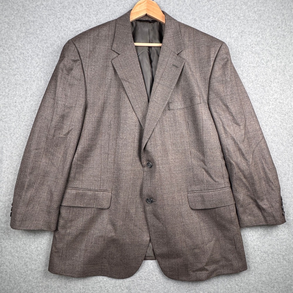 Jos A Bank Sport Coat Mens 48R Brown Silk Wool Glen Plaid Blazer Academia Preppy